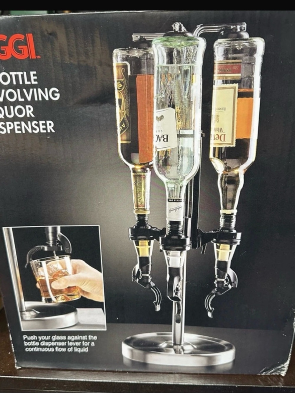 3-Bottle Revolving Liquor Dispenser in Silver